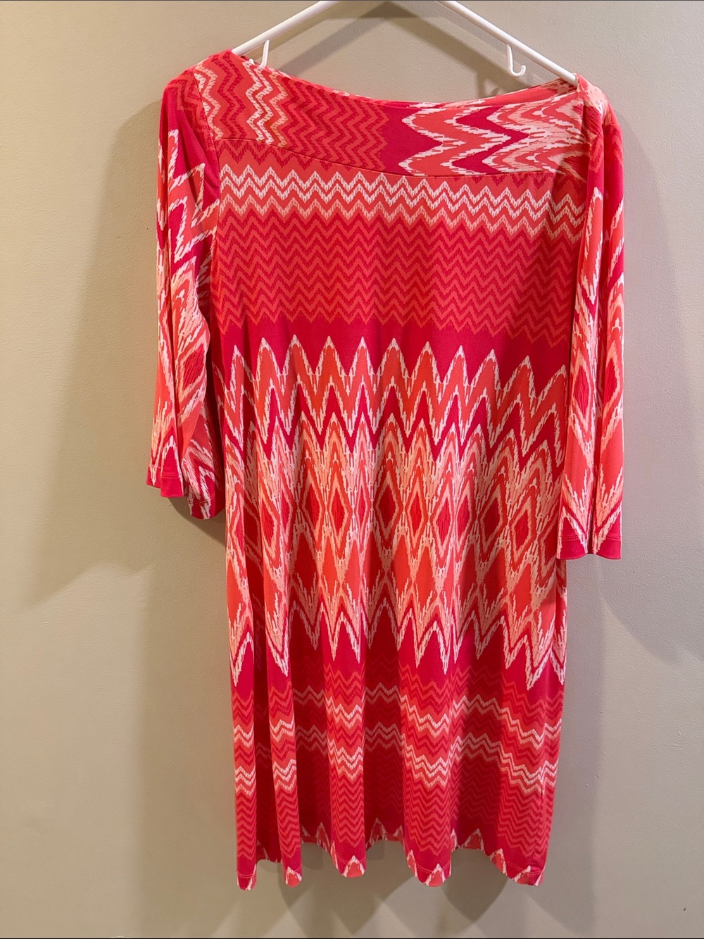 Donna Morgan Pink & Coral Chevron Ikat Midi Dress